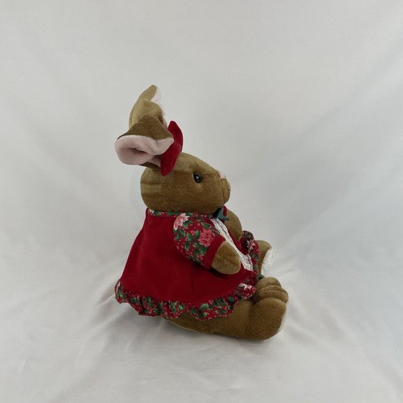 Commonwealth Velveteen Rabbit 12” Plush Bunny Red Floral Dress Bow Vtg 1995 - Picture 4 of 10